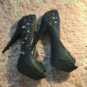 Dollhouse Black Studded Spike Heel Pumps
